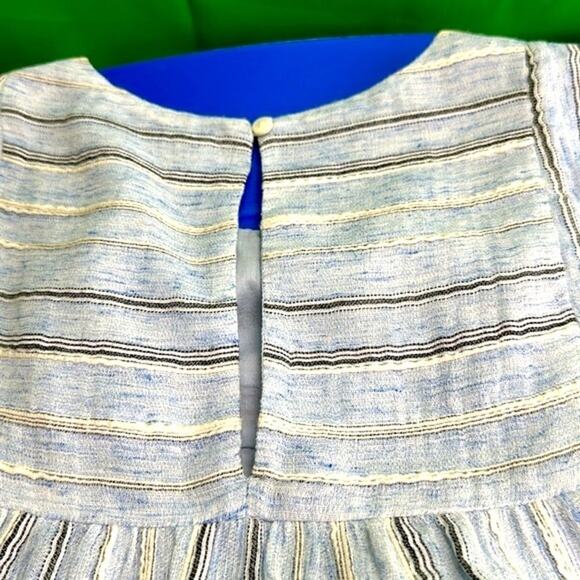 Madewell Women's XXS Yoked Mini Dress in Textured Stripe Sleeveles Blue Pockets - Picture 11 of 16